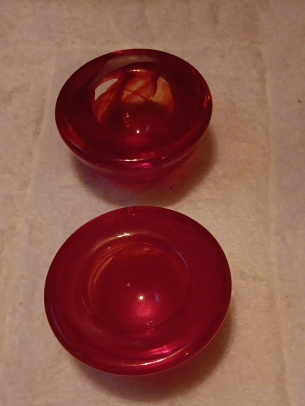 Kosta Boda Red Glass Accent Bowls - Pair